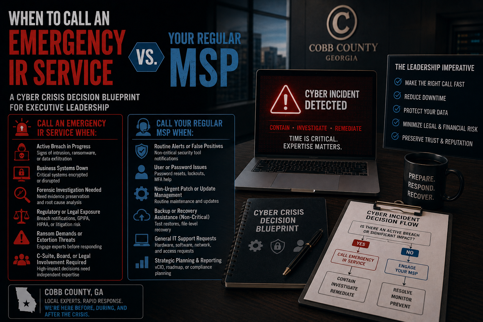 Emergency cyber incident response vs. MSP